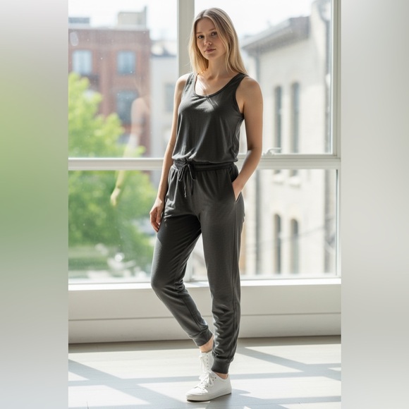 Splendid Pants - Splendid Eco New Women's Charcoal Drawstring Jumpsuit - Casual Tank Romper